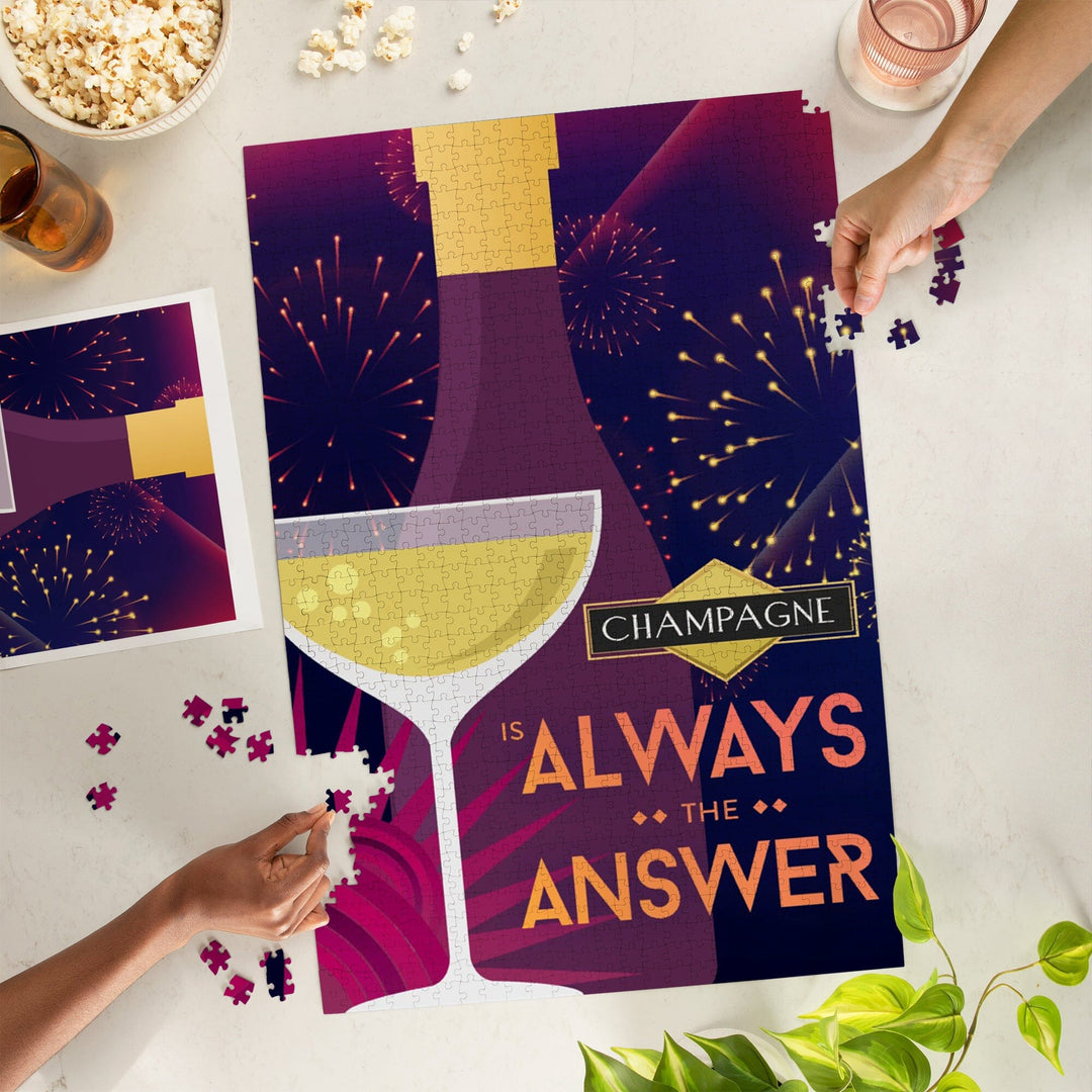 Champagne is Always the Answer, Champagne and Fireworks, Jigsaw Puzzle Puzzle Lantern Press 