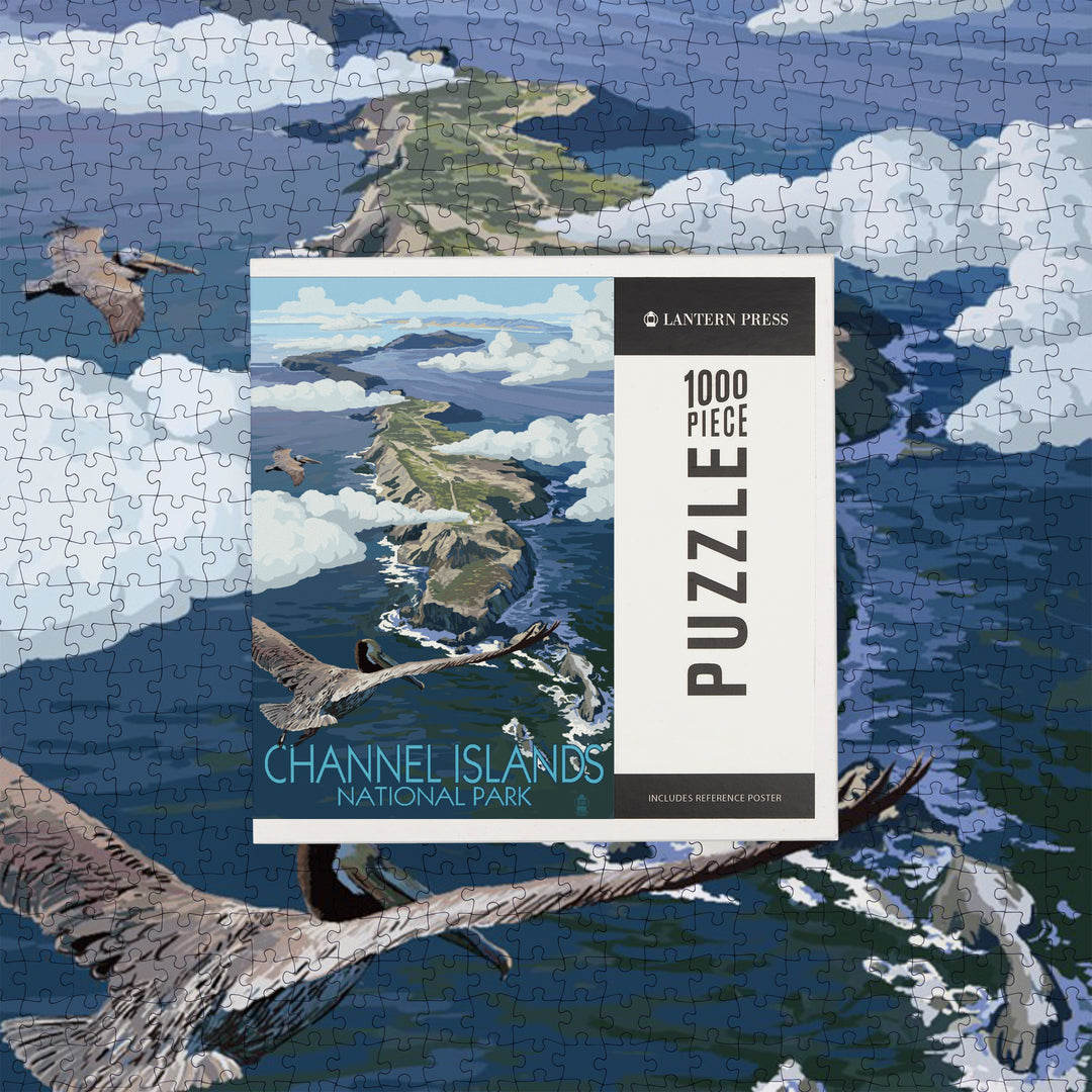 Channel Islands, California, Bird's Eye View, Painterly Series, Jigsaw Puzzle Puzzle Lantern Press 