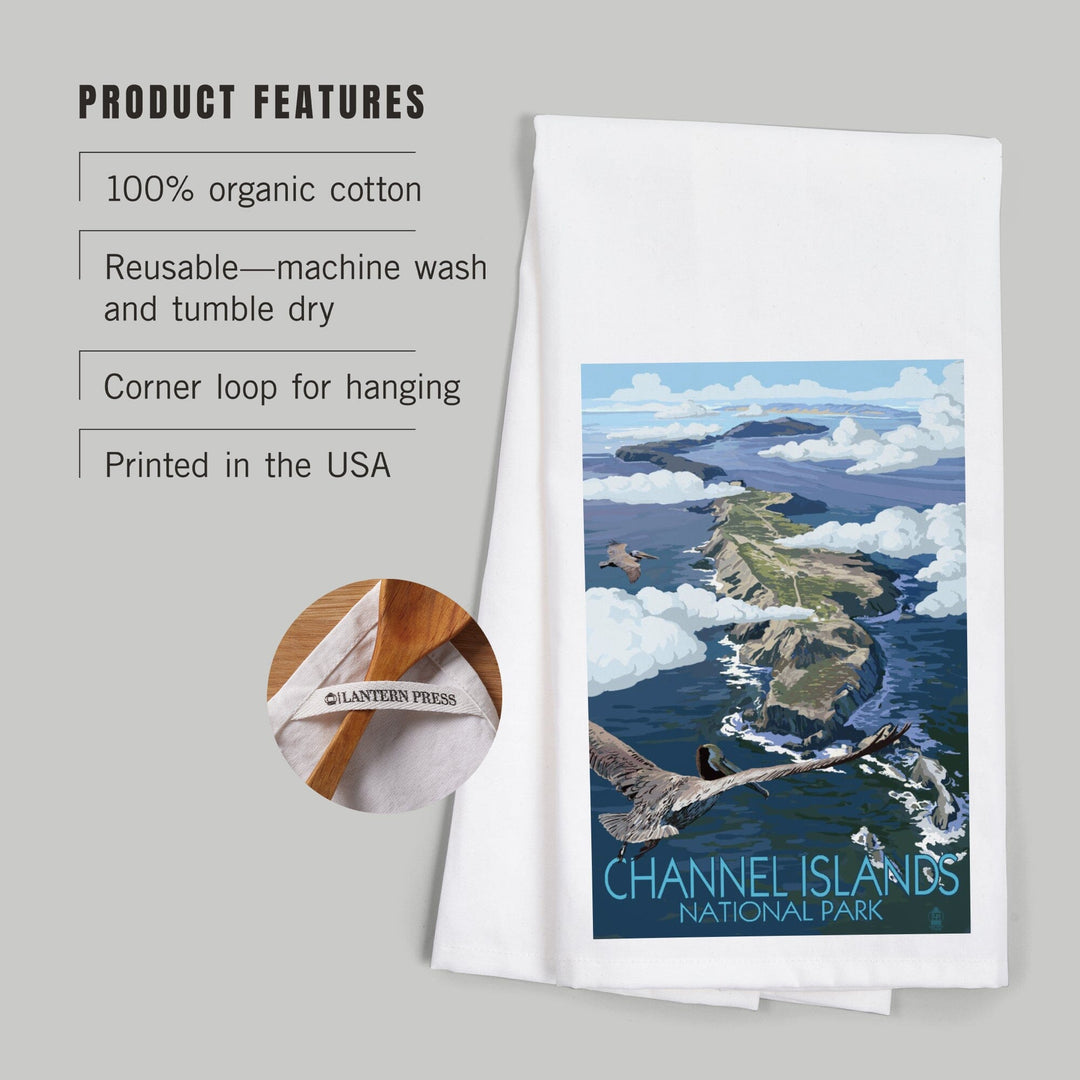 Channel Islands, California, Bird's Eye View, Painterly Series, Organic Cotton Kitchen Tea Towels Kitchen Lantern Press 