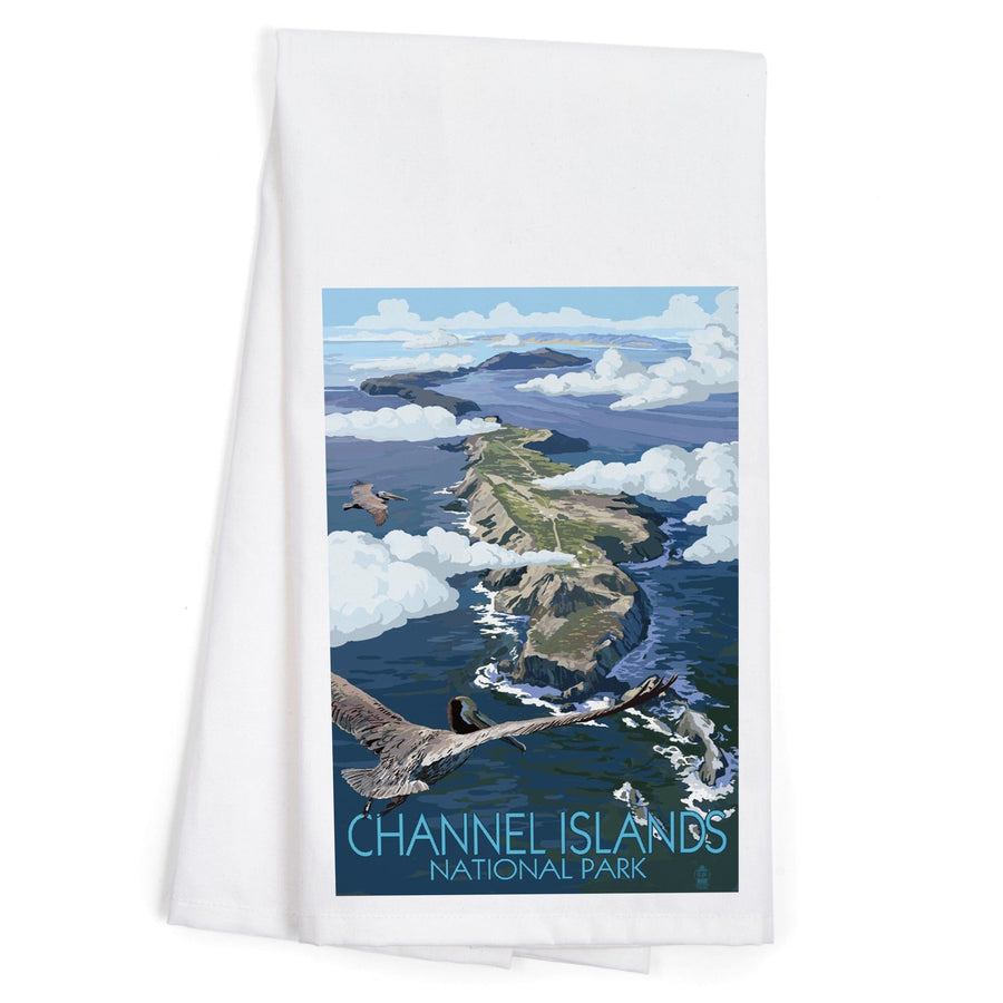 Channel Islands, California, Bird's Eye View, Painterly Series, Organic Cotton Kitchen Tea Towels Kitchen Lantern Press 