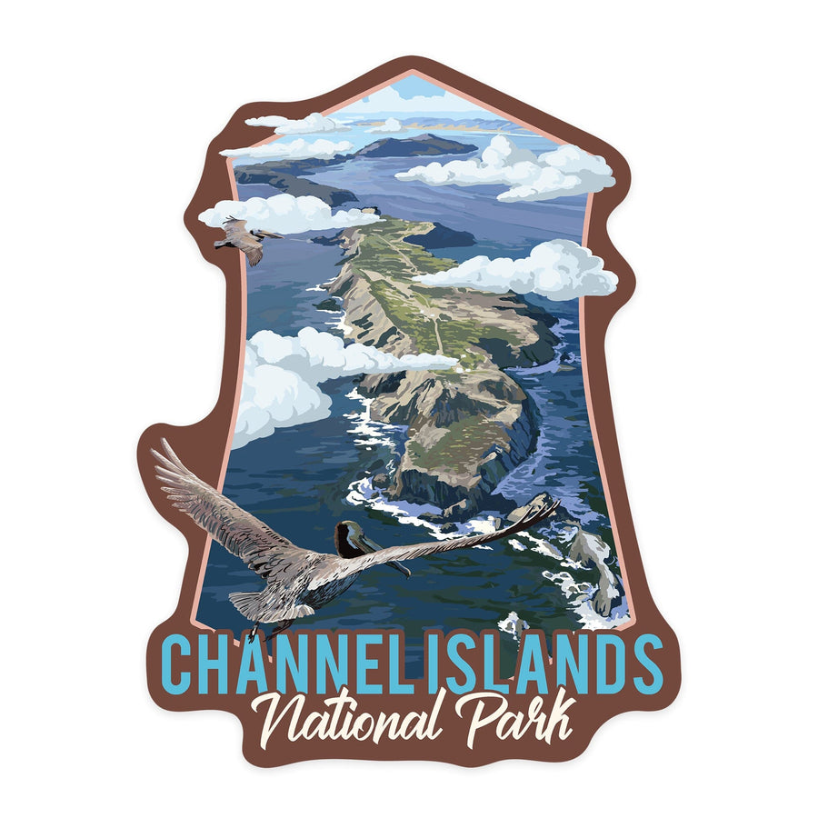 Channel Islands National Park, California, Bird's Eye View, Painterly Series, Contour, Lantern Press Artwork, Vinyl Sticker Sticker Lantern Press 