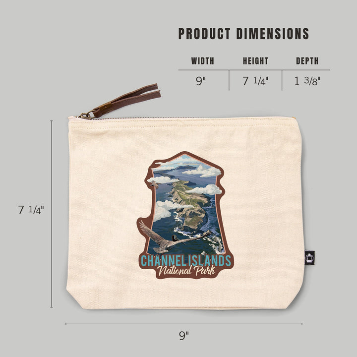 Channel Islands National Park, California, Bird's Eye View, Painterly Series,, Organic Cotton Zipper Pouch, Go Bag Go Bag Lantern Press 