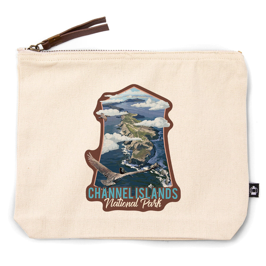 Channel Islands National Park, California, Bird's Eye View, Painterly Series,, Organic Cotton Zipper Pouch, Go Bag Go Bag Lantern Press 