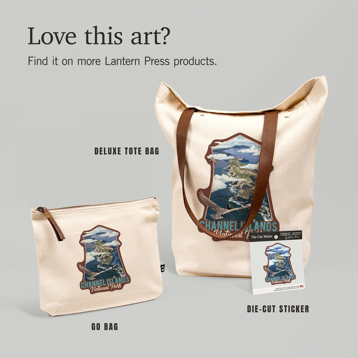 Channel Islands National Park, California, Bird's Eye View, Painterly Series,, Organic Cotton Zipper Pouch, Go Bag Go Bag Lantern Press 