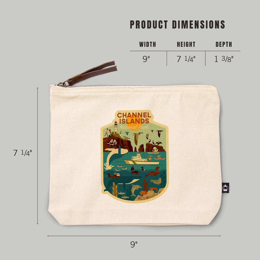 Channel Islands National Park, California, Geometric National Park Series,, Organic Cotton Zipper Pouch, Go Bag Go Bag Lantern Press 