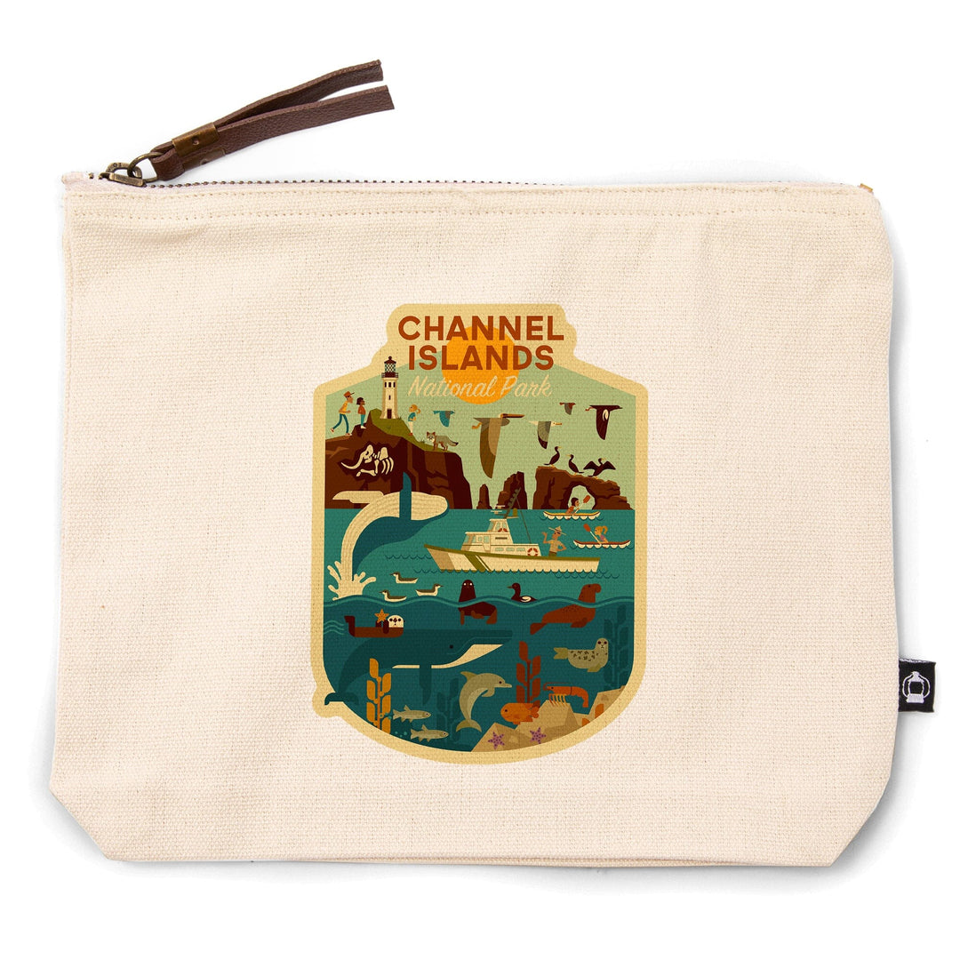 Channel Islands National Park, California, Geometric National Park Series,, Organic Cotton Zipper Pouch, Go Bag Go Bag Lantern Press 
