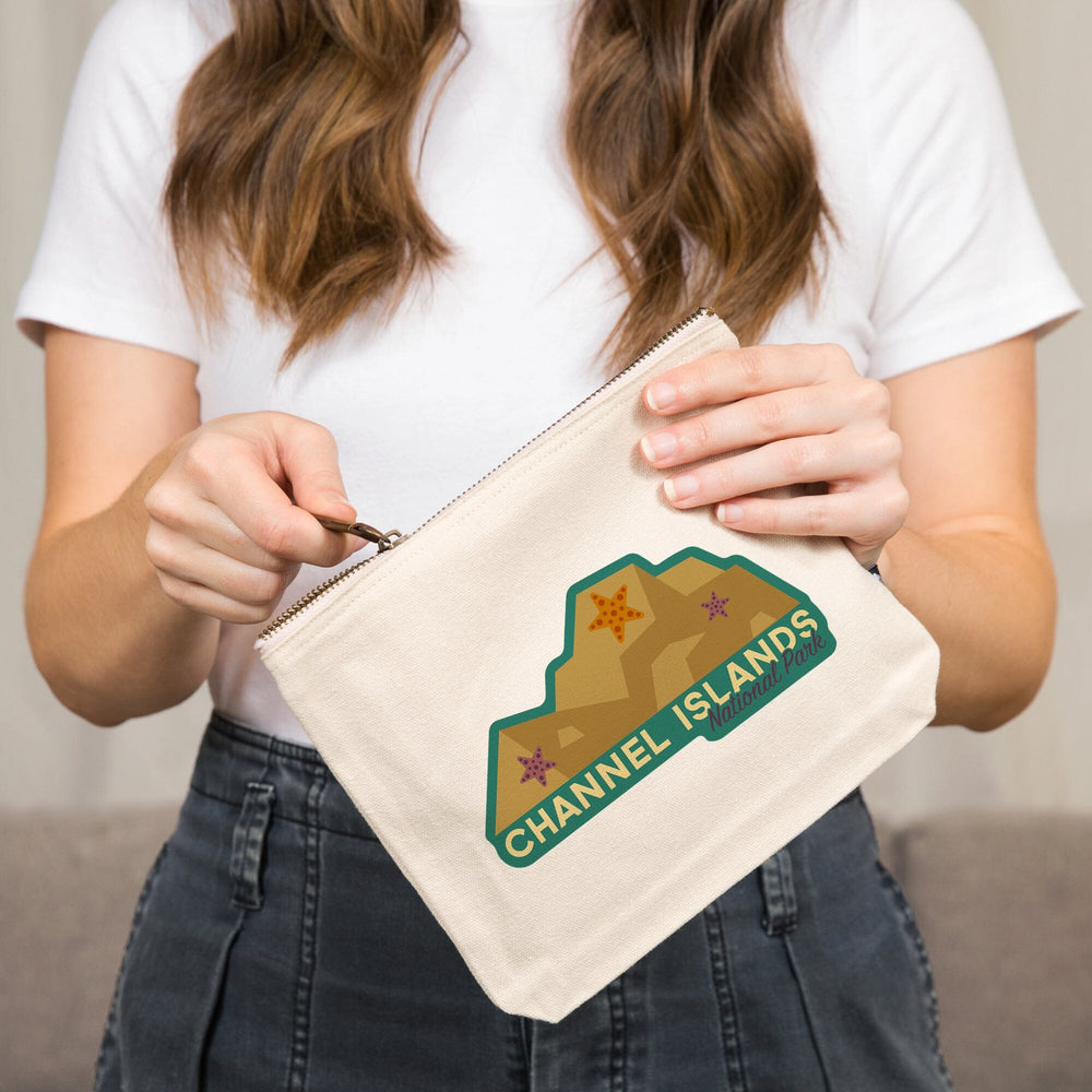 Channel Islands National Park, California, Geometric, Starfish,, Organic Cotton Zipper Pouch, Go Bag Go Bag Lantern Press 