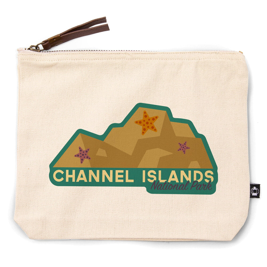 Channel Islands National Park, California, Geometric, Starfish,, Organic Cotton Zipper Pouch, Go Bag Go Bag Lantern Press 