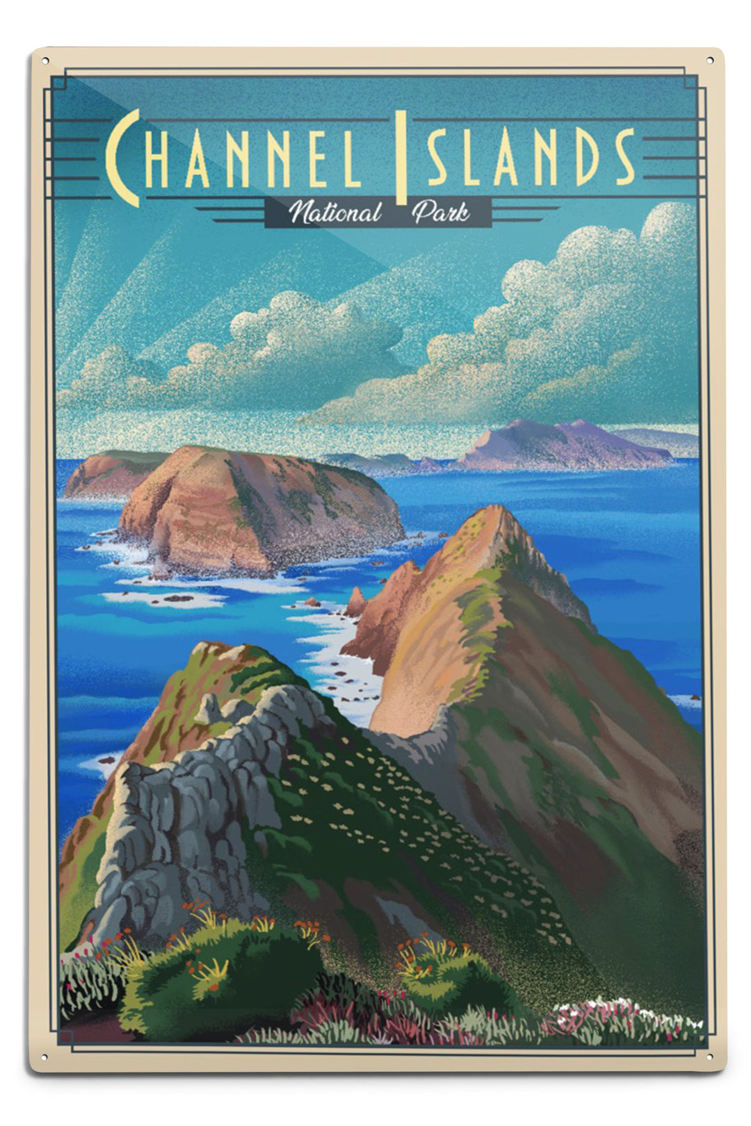 Channel Islands National Park, California, Lithograph National Park Series, Metal Signs Metal Lantern Press 12x18 Metal Sign 