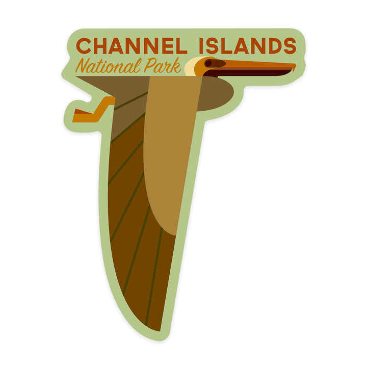 Channel Islands National Park, California, Pelican, Geometric, Contour, Vinyl Sticker Sticker Lantern Press 