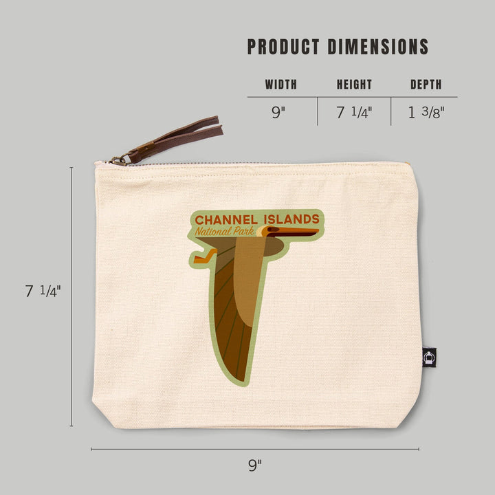 Channel Islands National Park, California, Pelican, Geometric,, Organic Cotton Zipper Pouch, Go Bag Go Bag Lantern Press 