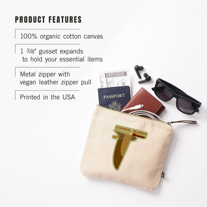 Channel Islands National Park, California, Pelican, Geometric,, Organic Cotton Zipper Pouch, Go Bag Go Bag Lantern Press 