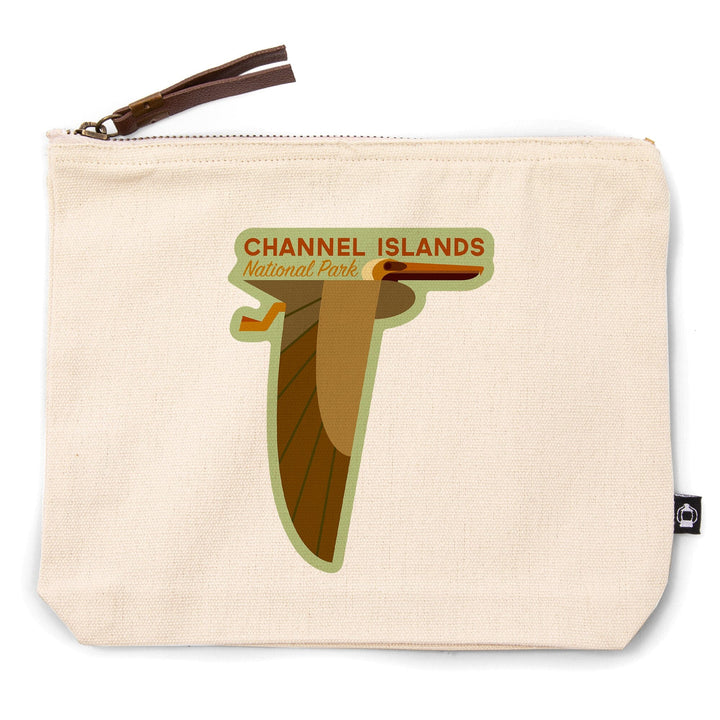 Channel Islands National Park, California, Pelican, Geometric,, Organic Cotton Zipper Pouch, Go Bag Go Bag Lantern Press 