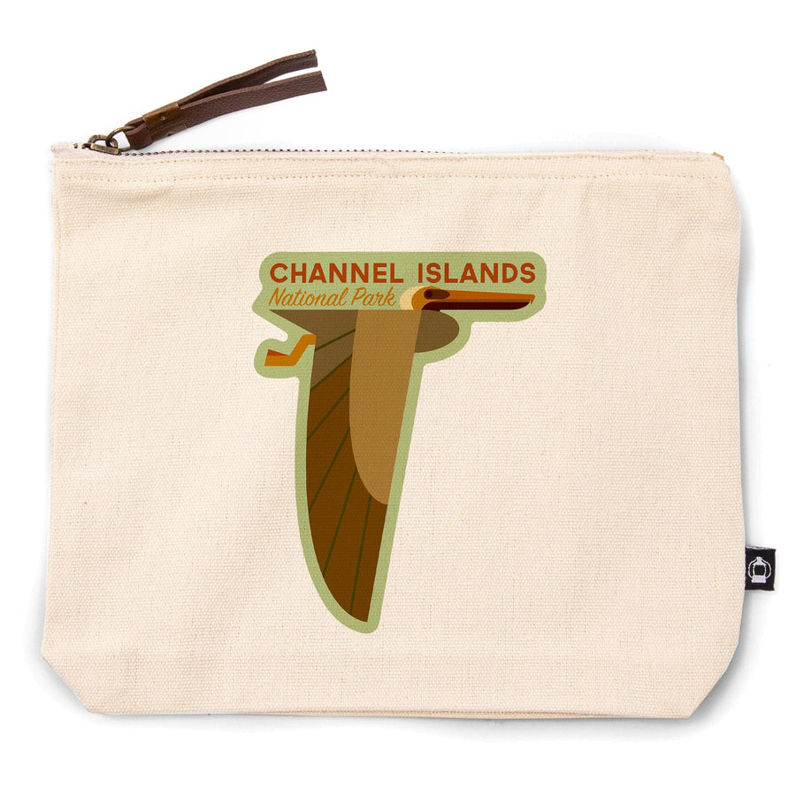 Channel Islands National Park, California, Pelican, Geometric,, Organic Cotton Zipper Pouch, Go Bag Go Bag Lantern Press 