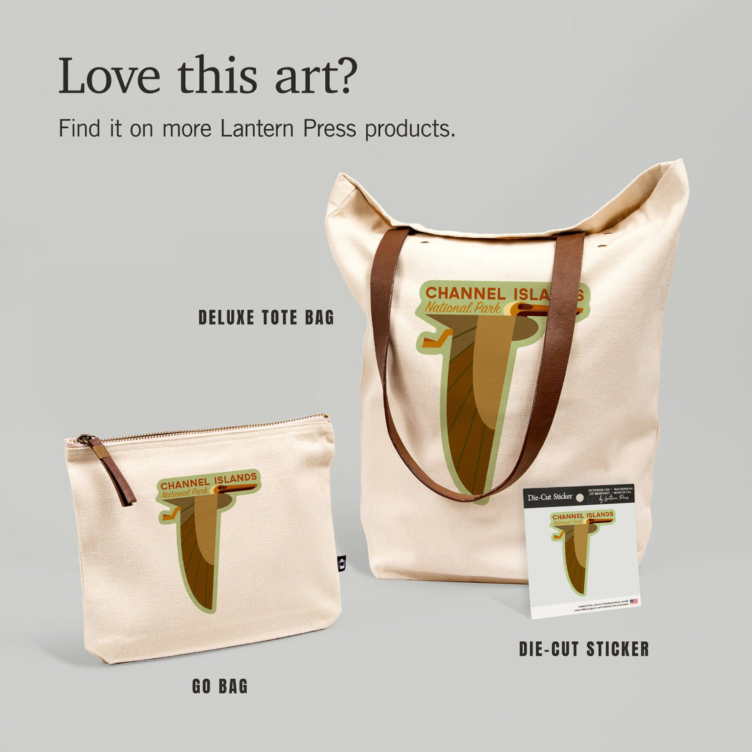 Channel Islands National Park, California, Pelican, Geometric,, Organic Cotton Zipper Pouch, Go Bag Go Bag Lantern Press 