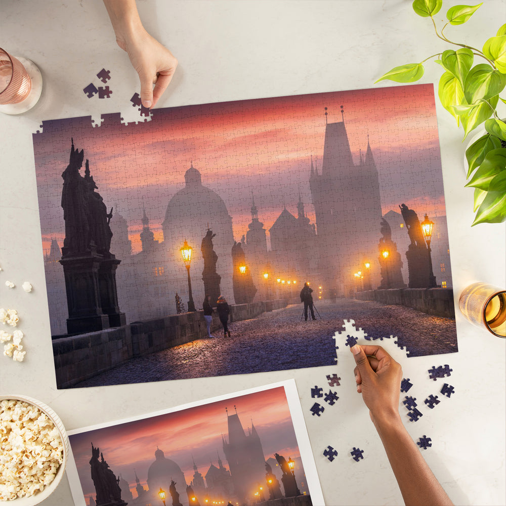 Charles Bridge, Prague, Czech Republic, City under Fog, Jigsaw Puzzle Puzzle Lantern Press 