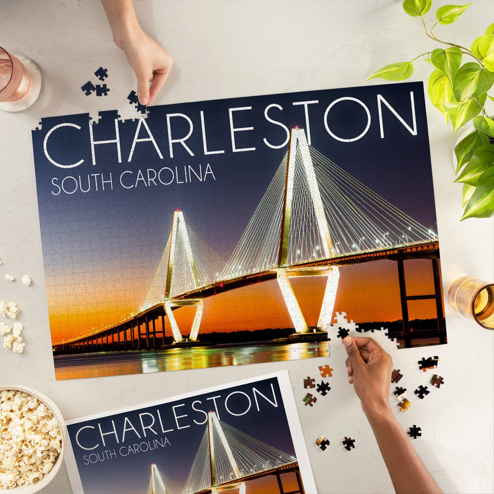 Charleston, South Carolina, Arthur Ravenel Jr. Bridge at Sunset, Jigsaw Puzzle Puzzle Lantern Press 