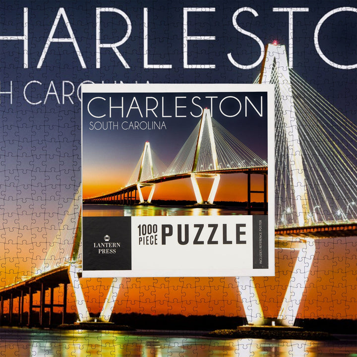 Charleston, South Carolina, Arthur Ravenel Jr. Bridge at Sunset, Jigsaw Puzzle Puzzle Lantern Press 