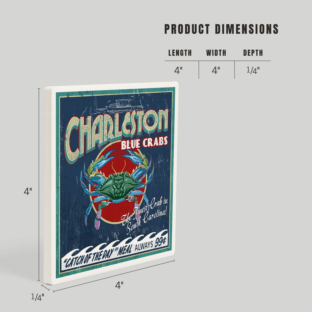Charleston, South Carolina, Blue Crabs Vintage Sign, Coasters Coasters Lantern Press 