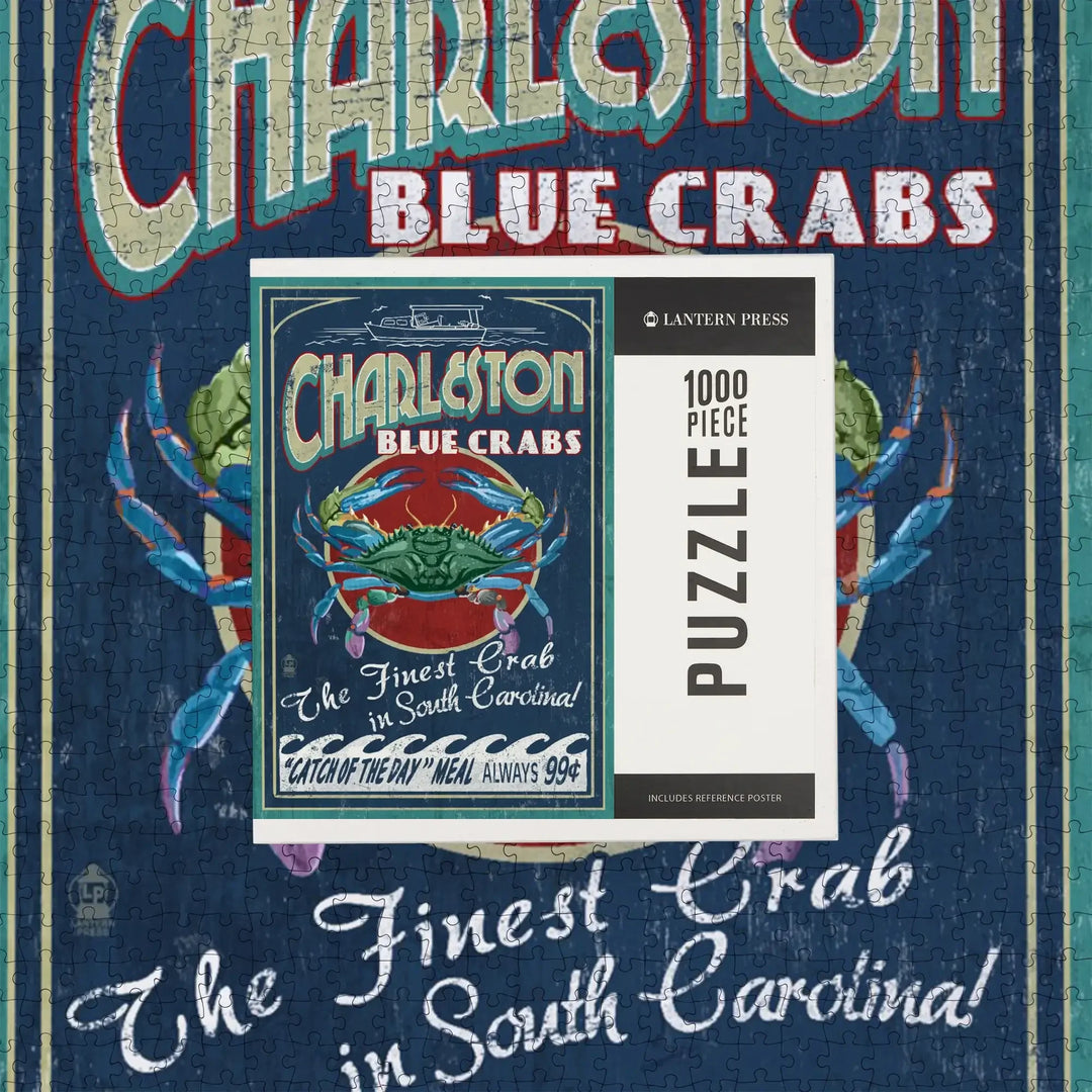 Charleston, South Carolina, Blue Crabs Vintage Sign, Jigsaw Puzzle Puzzle Lantern Press 