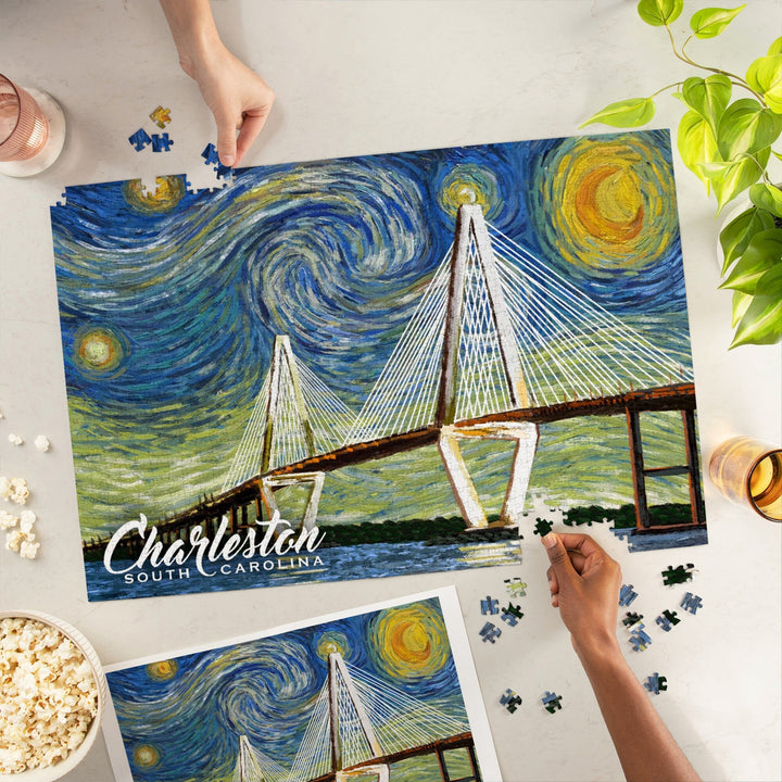 Charleston, South Carolina, Bridge, Starry Night, Jigsaw Puzzle Puzzle Lantern Press 