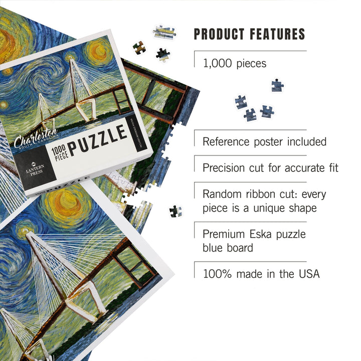 Charleston, South Carolina, Bridge, Starry Night, Jigsaw Puzzle Puzzle Lantern Press 