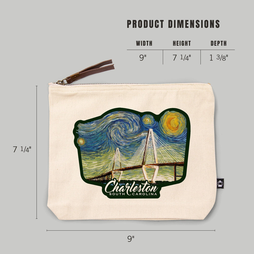 Charleston, South Carolina, Bridge, Starry Night,, Organic Cotton Zipper Pouch, Go Bag Go Bag Lantern Press 