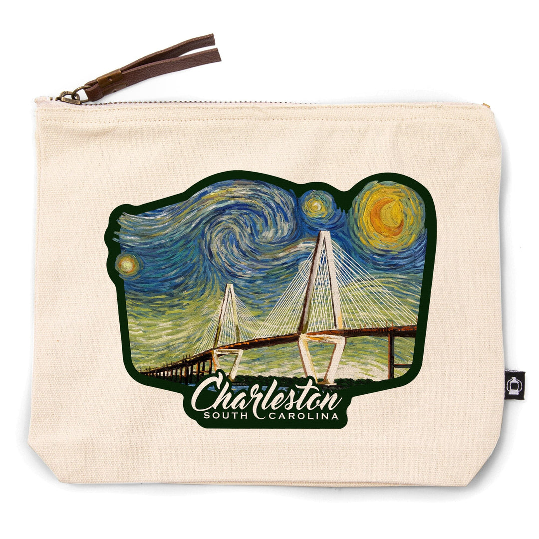 Charleston, South Carolina, Bridge, Starry Night,, Organic Cotton Zipper Pouch, Go Bag Go Bag Lantern Press 