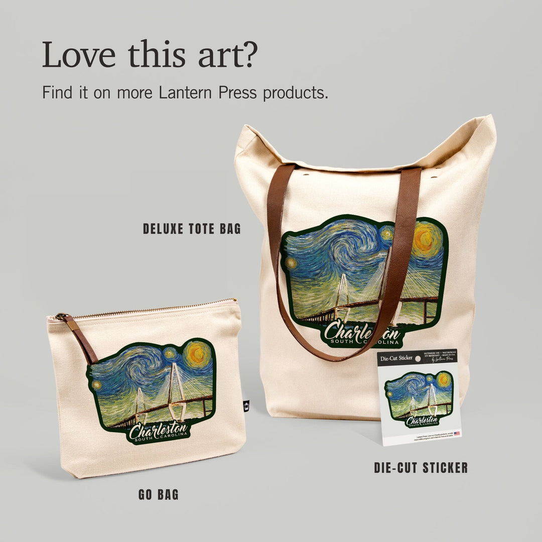 Charleston, South Carolina, Bridge, Starry Night,, Organic Cotton Zipper Pouch, Go Bag Go Bag Lantern Press 