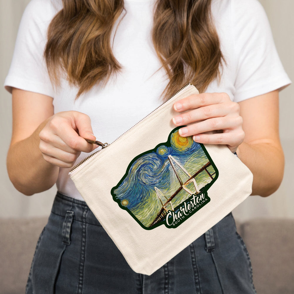Charleston, South Carolina, Bridge, Starry Night,, Organic Cotton Zipper Pouch, Go Bag Go Bag Lantern Press 