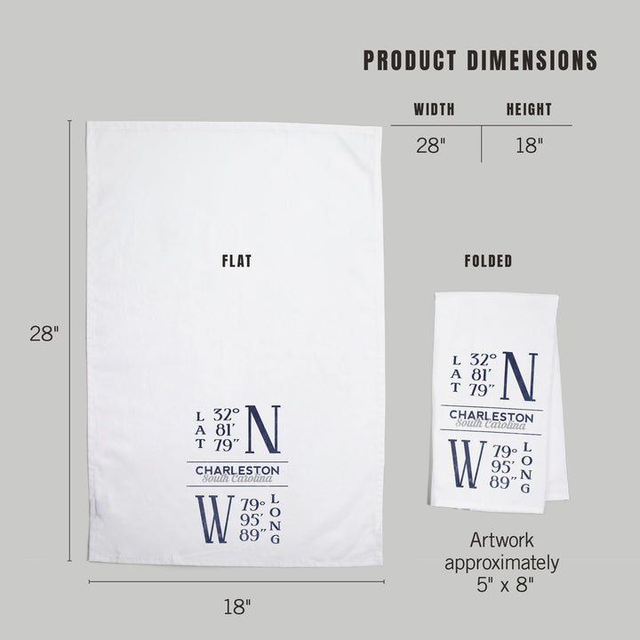 Charleston, South Carolina, Latitude and Longitude (Blue), Organic Cotton Kitchen Tea Towels Kitchen Lantern Press 