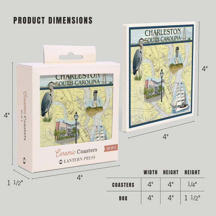Charleston, South Carolina, Nautical Chart, Coasters Coasters Lantern Press 