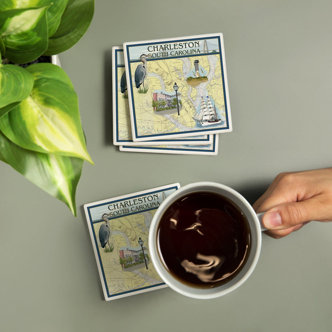 Charleston, South Carolina, Nautical Chart, Coasters Coasters Lantern Press 