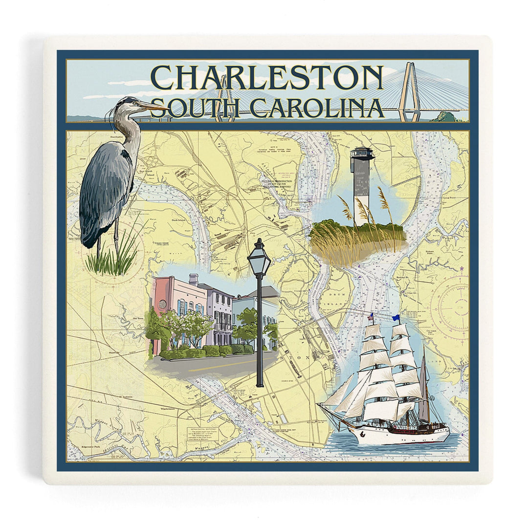 Charleston, South Carolina, Nautical Chart, Coasters Coasters Lantern Press Coaster 