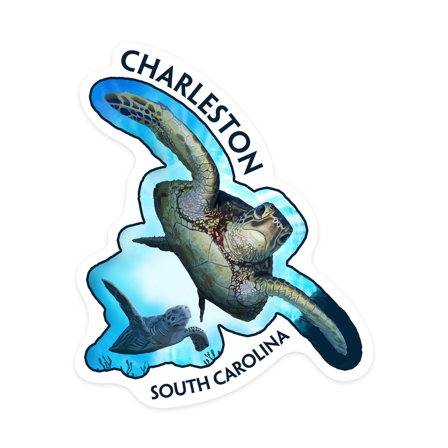 Charleston, South Carolina, Sea Turtle Diving, Contour, Vinyl Sticker Sticker Lantern Press 