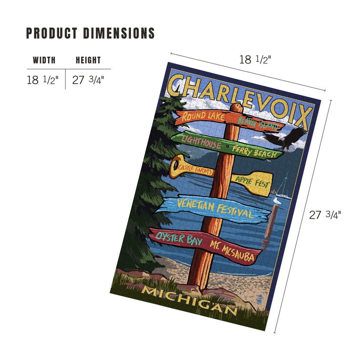 Charlevoix, Destinations Signpost, Jigsaw Puzzle Puzzle Lantern Press 