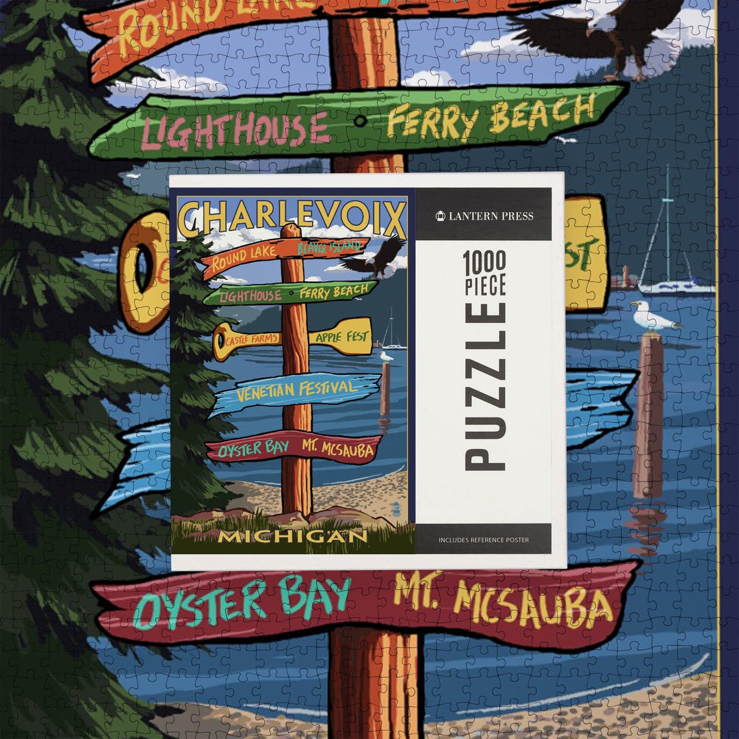 Charlevoix, Destinations Signpost, Jigsaw Puzzle Puzzle Lantern Press 