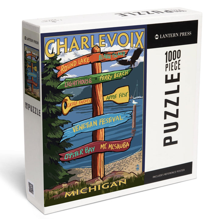Charlevoix, Destinations Signpost, Jigsaw Puzzle Puzzle Lantern Press 