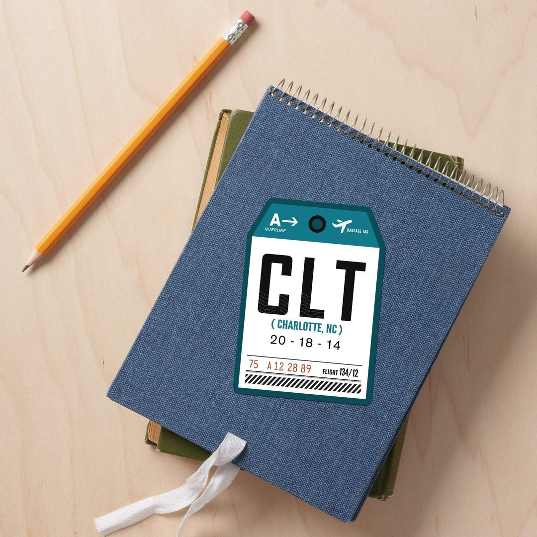Charlotte, North Carolina, CLT, Luggage Tag, Contour, Vinyl Sticker Sticker Lantern Press 