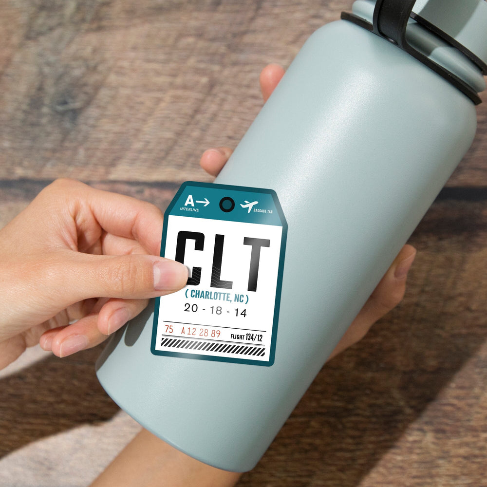 Charlotte, North Carolina, CLT, Luggage Tag, Contour, Vinyl Sticker Sticker Lantern Press 