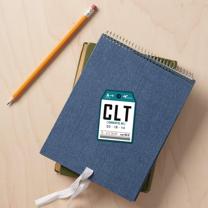 Charlotte, North Carolina, CLT, Luggage Tag, Contour, Vinyl Sticker Sticker Lantern Press 