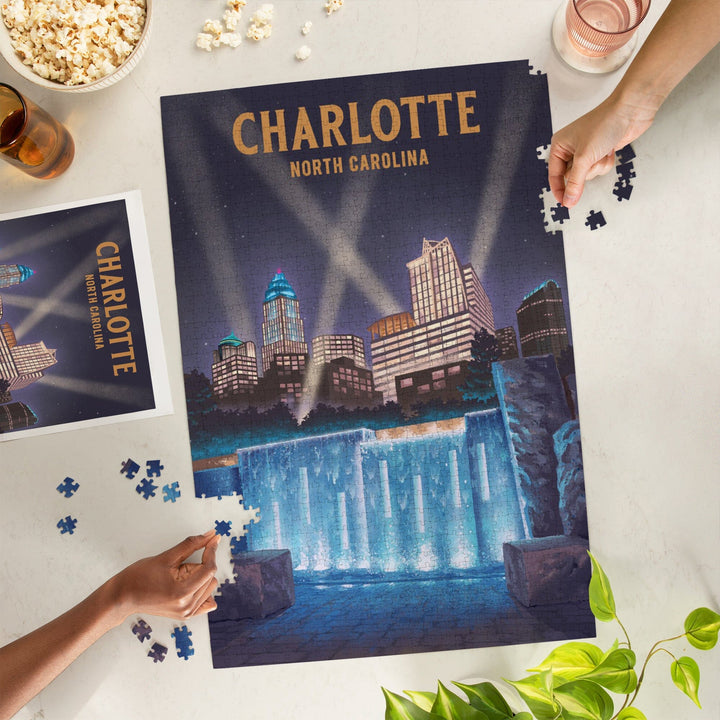 Charlotte, North Carolina, Lithograph, Jigsaw Puzzle - Lantern Press