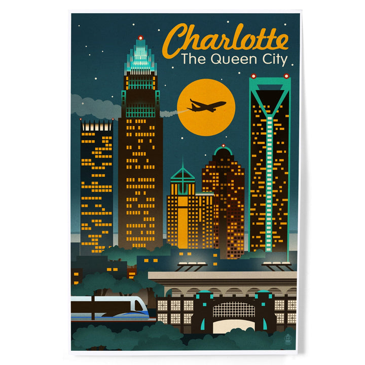 Charlotte, North Carolina, Retro Skyline, Art & Giclee Prints Art Lantern Press 