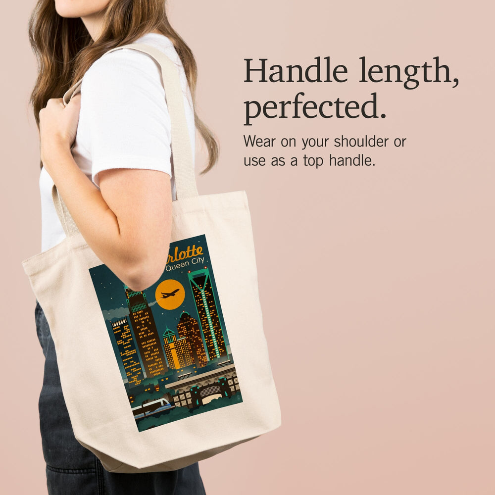 Charlotte, North Carolina, Retro Skyline, Tote Bag Totes Lantern Press 