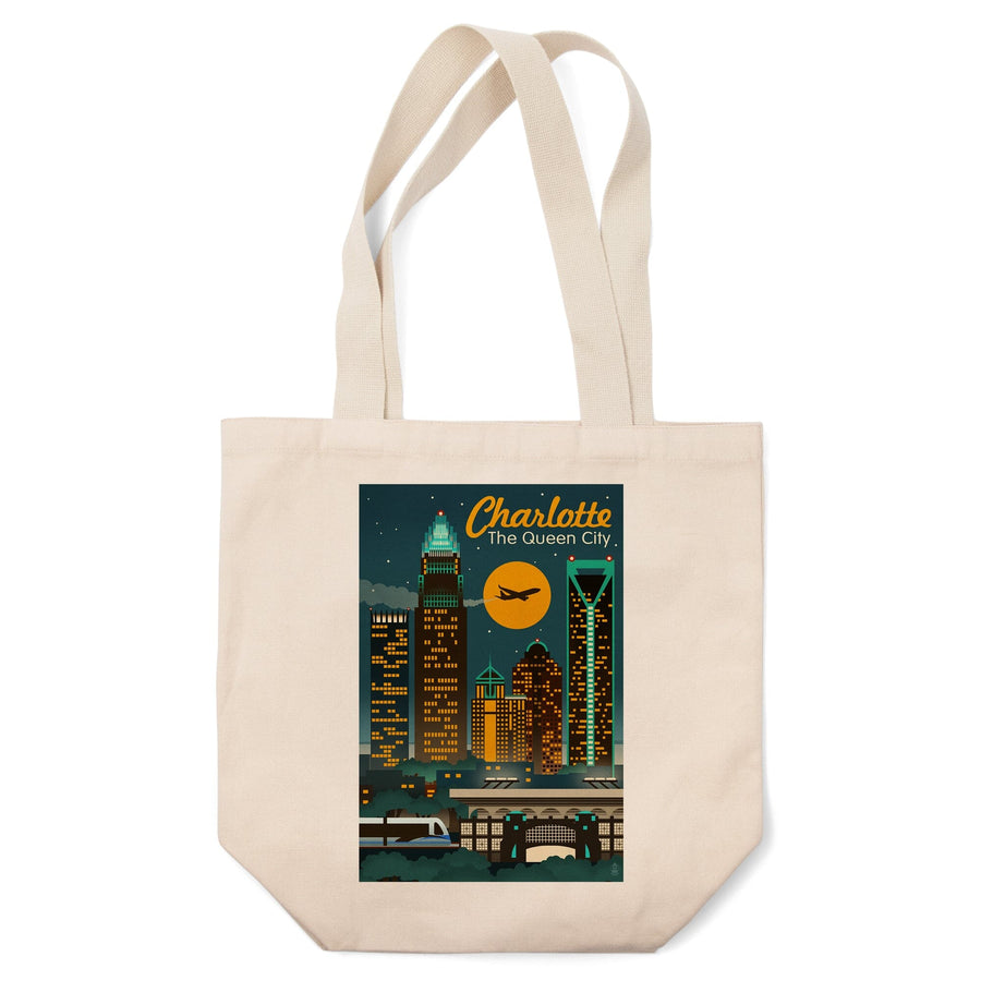 Charlotte, North Carolina, Retro Skyline, Tote Bag Totes Lantern Press 