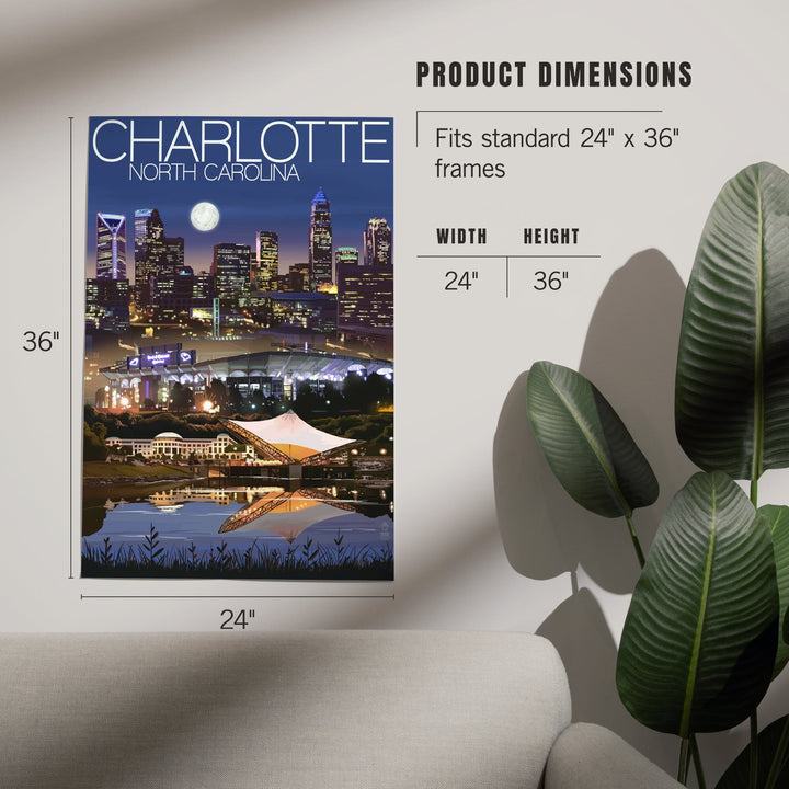 Charlotte, North Carolina, Skyline at Night, Art & Giclee Prints - Lantern Press