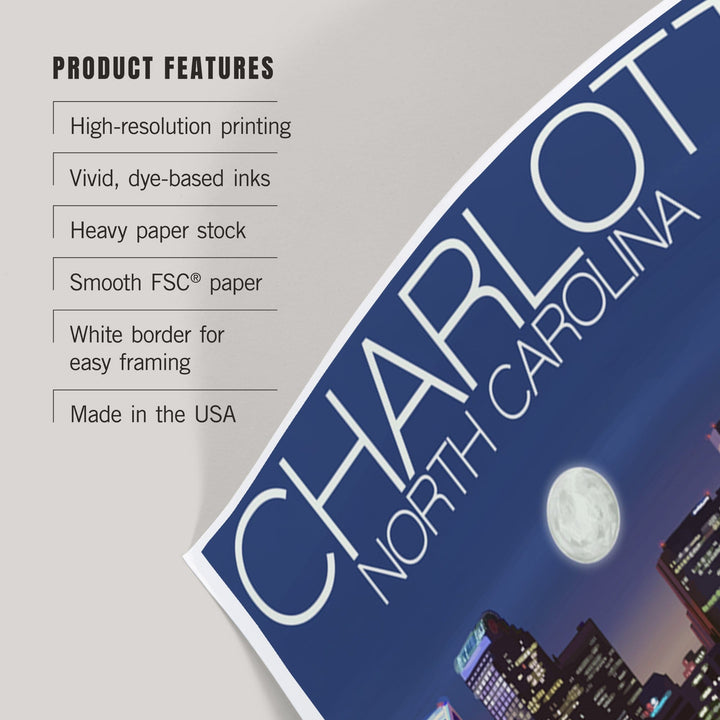 Charlotte, North Carolina, Skyline at Night, Art & Giclee Prints - Lantern Press