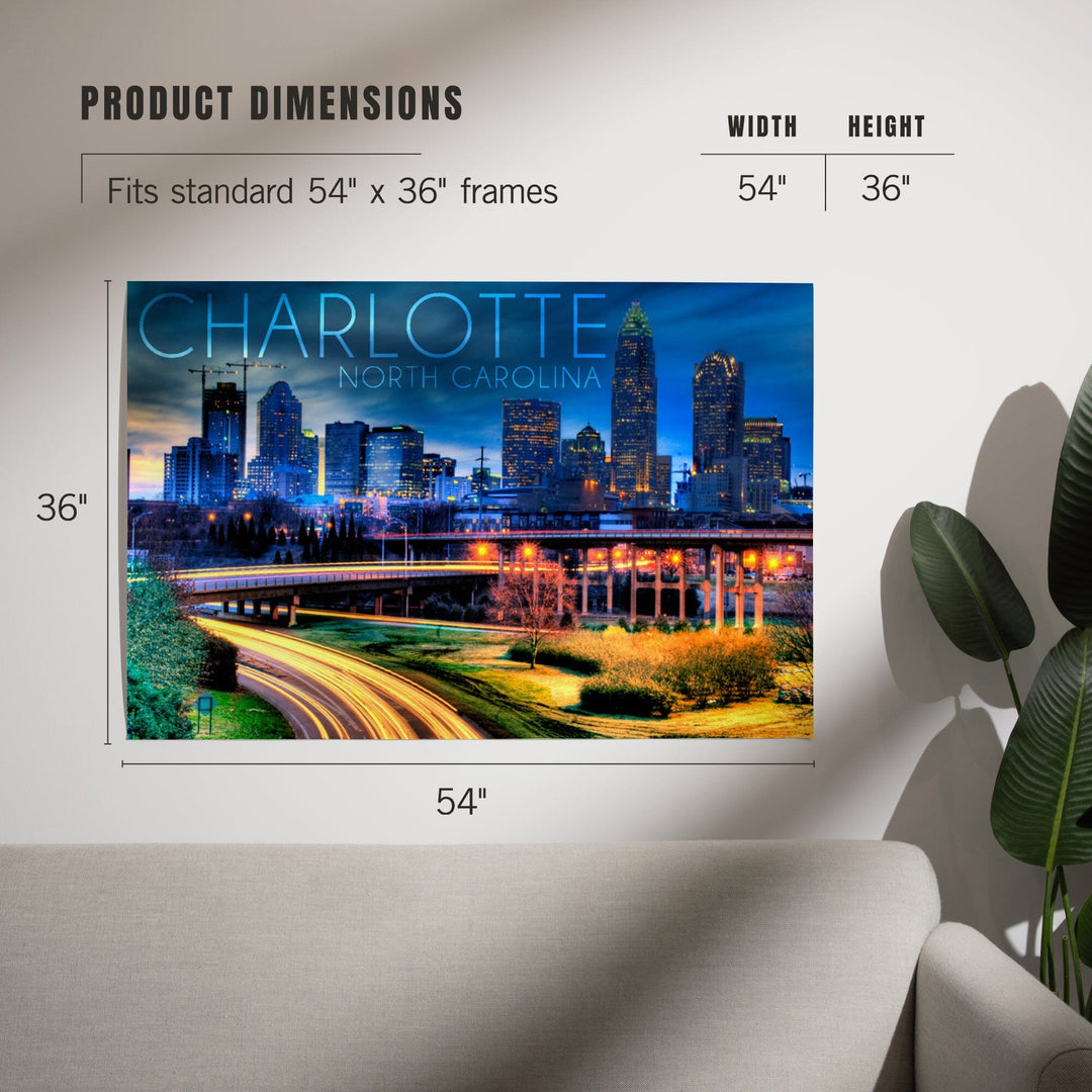 Charlotte, North Carolina, Skyline at Night, Art & Giclee Prints - Lantern Press