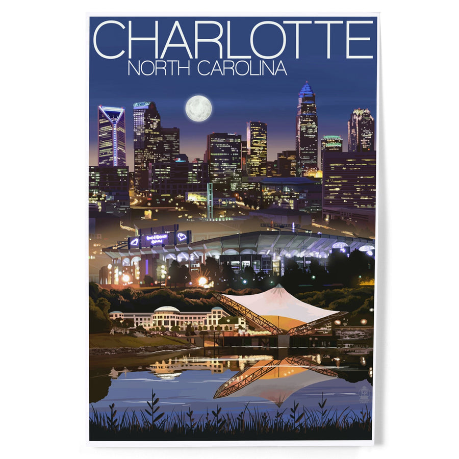 Charlotte, North Carolina, Skyline at Night, Art & Giclee Prints - Lantern Press