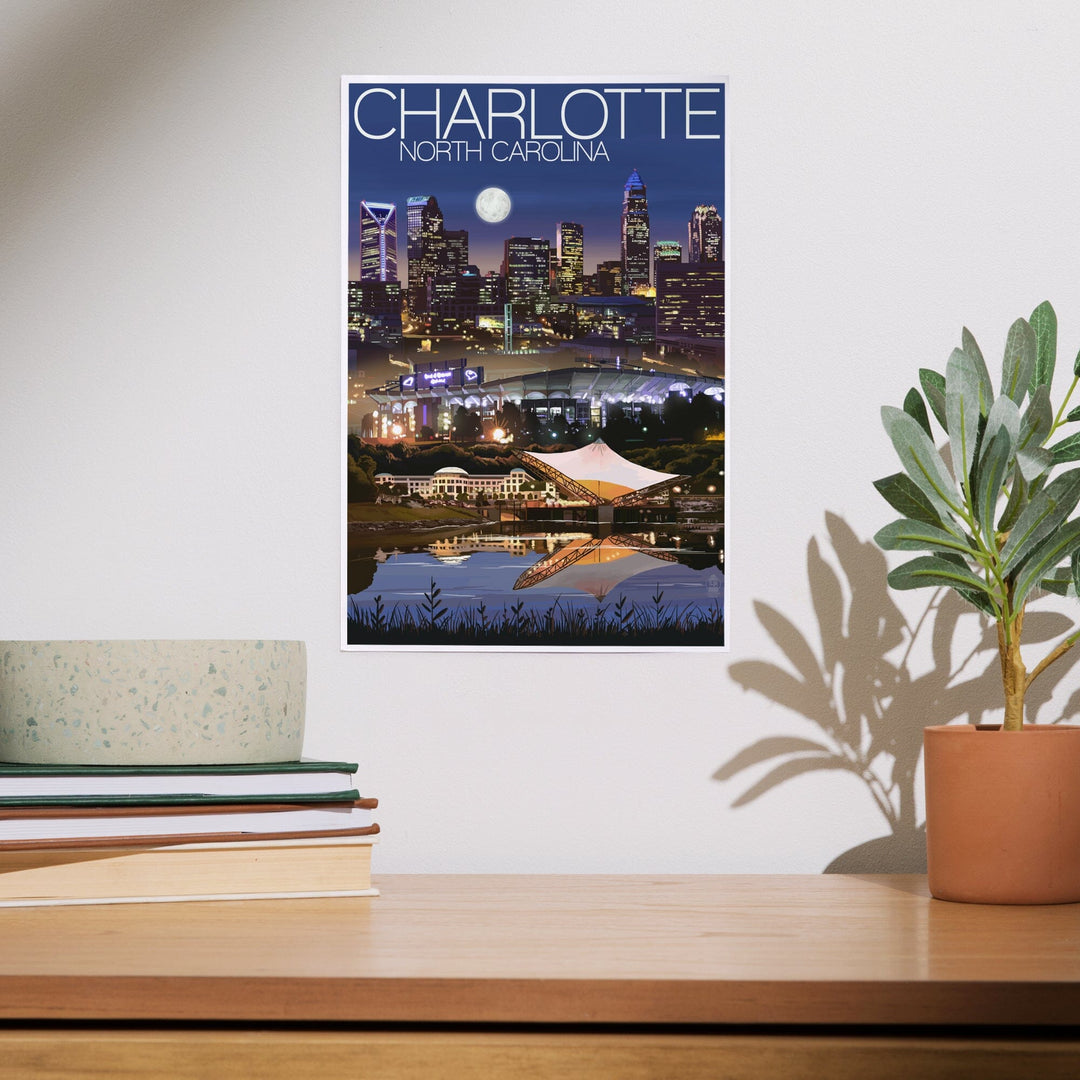 Charlotte, North Carolina, Skyline at Night, Art & Giclee Prints - Lantern Press